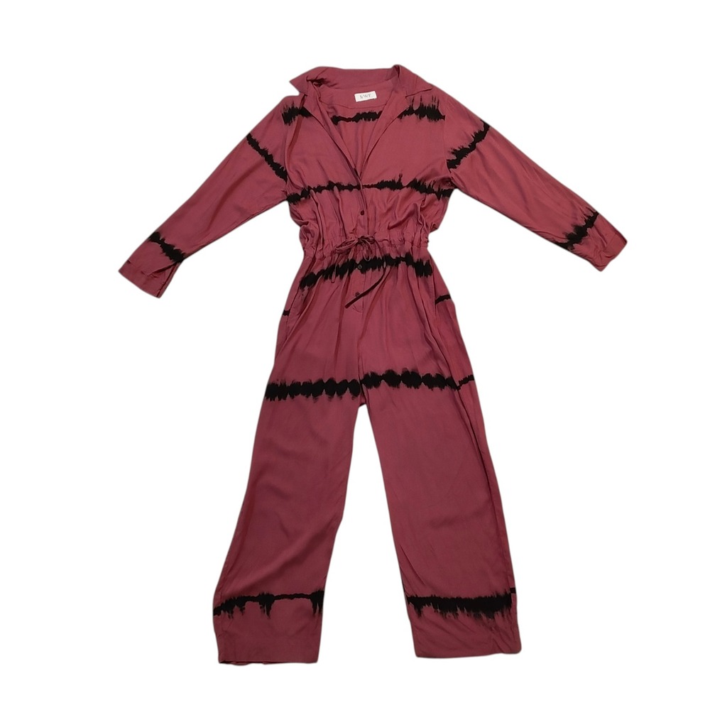 S/W/F Revolve Rose Pink Black Tie Dye Long Resort Sleeve Wide Leg Jumpsuit Large - Picture 2 of 10